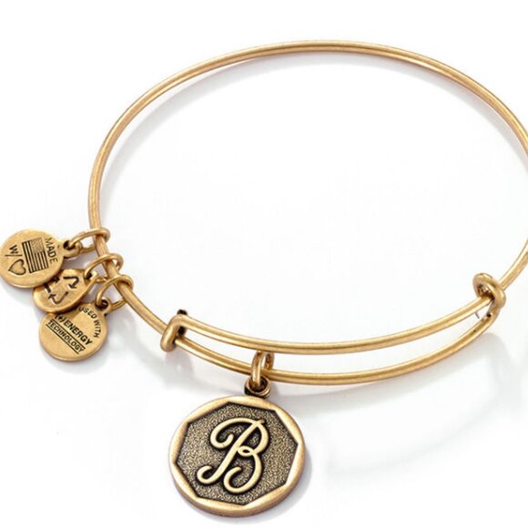 ALEX AND ANI Bronze "B" Charm Bangle Bracelet - Picture 1 of 8